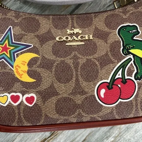 Coach Teri Mini Crossbody Bag In Signature Canvas With Sticker Print Rexy Purse
